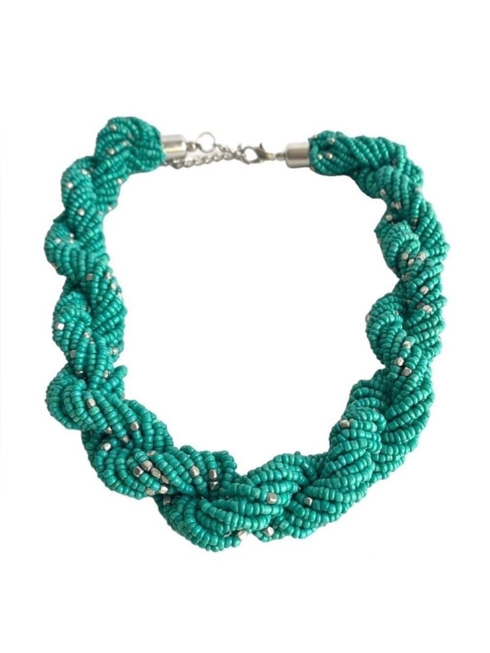 Vintage 90s Style Southwest Turquoise Beaded Necklace Twisted Chunky Western‎